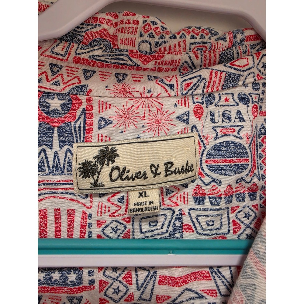 Oliver & Burke Mens XL Short Sleeve Button Down Shirt Americana USA BBQ Print - Picture 3 of 5